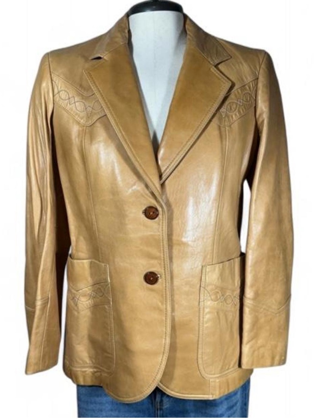 Vintage Pioneer Wear Camel Tan Leather Blazer Western Jacket Women’s 12 Boho